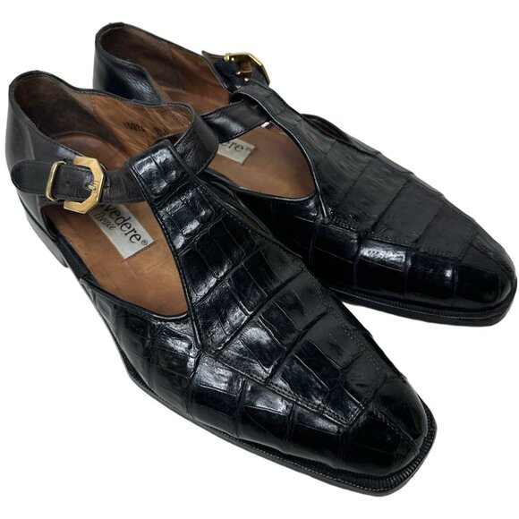 Belvedere Men's Dad Sandals Lizard CrocodileSize 9.5 Black Made In Italy